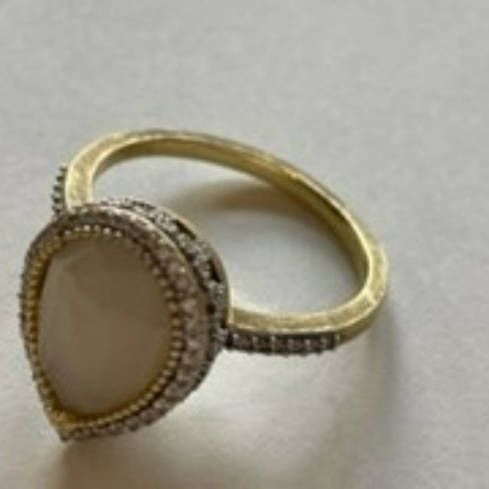 Jude Frances Pear Shaped Diamond and White Moonstone Ring